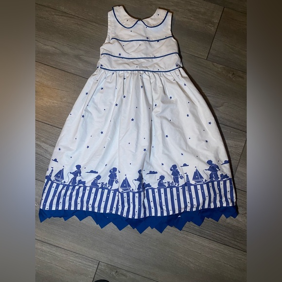 EUC True Vintage Daisy Kingdom Sailors Sand Castles and Stars Collared Dress
